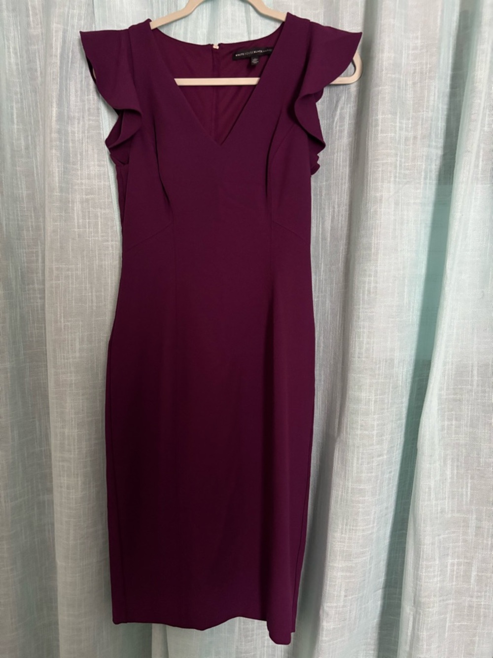 White House Black Market Plum Ruffle-Sleeve Midi Dress